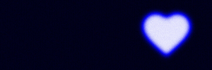 Colourful Gradient Grainy Blurry Texture Background – Abstract Noise Pixelated Design in Blue Glow Heart. Banner, Poster, Header, Wallpaper. Nostalgia, vintage 70s, 80s style. Copy Space