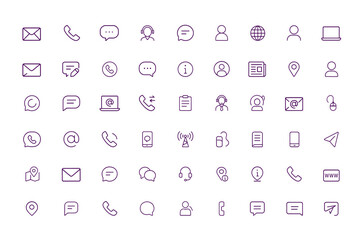 Contact icons set, communication, mail, phone, chat, message, consultation, address, location, global, online, call center, email, support, technology, mobile, laptop, user, vector, illustration