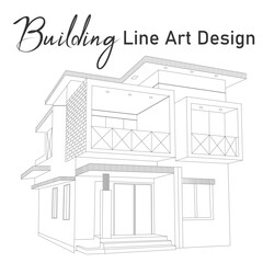 Modern Building Line Art Illustration, Minimalist Architecture Outline Drawing, Urban Cityscape Vector, Contemporary Office Building Sketch, Abstract Architectural Line Artwork, Real Estate Design, Mo