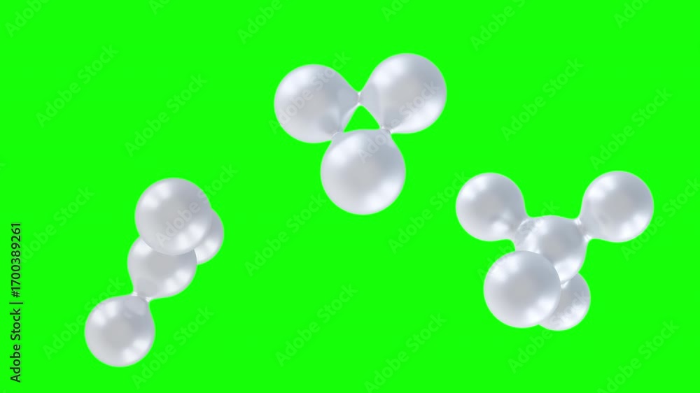 Wall mural set of abstract white connected ball or molecule structure rotation on green color. science or medic