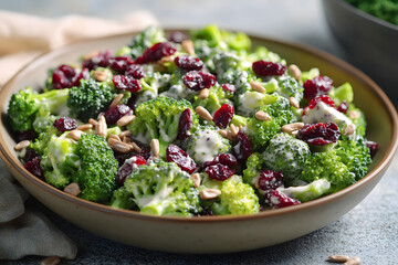 Delicious Broccoli Cranberry Salad with Almonds and Blue Cheese in a Bowl