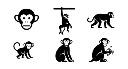 Obraz premium Silhouette Monkey Vector Art Collection - Various Poses and Expressions