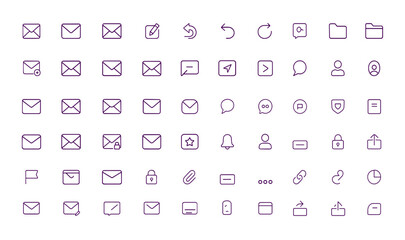Email Communication Vector Icon Set, Modern Outline UI Icons, Mail, Inbox, Message, Reply, Attachment, Folder, Calendar, User, Security, Archive, Contact, Notification, Office, Digital, Social