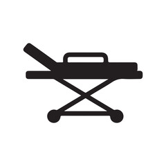 Flat Black Medical Stretcher Icon Design on White Background