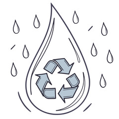 Eco-friendly recycling and water drop icon with a green arrow symbol and a clean water conservation concept vector illustration