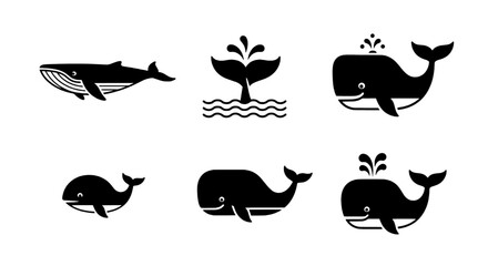 Naklejka premium Whale Icon Set Aquatic Mammal Graphics for Ocean-themed Designs