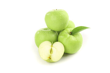 Fresh Green Apples with Water Drops from Shaanxi China - Organic Fruit Isolated on White Background