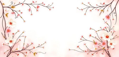 Fototapeta premium Whimsical floral frame with soft pastel hues, delicate blossoms & swirling vines, decor, artwork