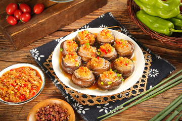 Steamed Shiitake Mushrooms Stuffed with Garlic Vermicelli Asian Cuisine Dish