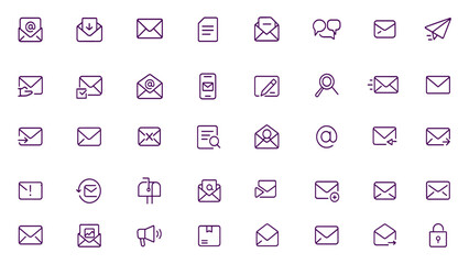 Mail Icon Set, Post, Envelope, Inbox, Letter, Messaging, Contact, Send, Receive, Communication, Office, Shipping, Telegram, Outline Stroke, Adjustable Line Weight, Electronic Mail, Delivery