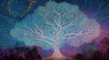 A classic tree of life diagram is unraveled and rewoven into a new, complex network of glowing light.