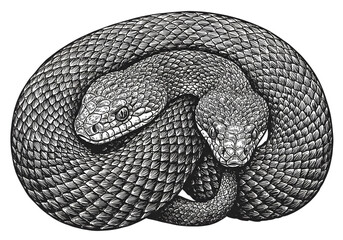 Coiled Snake in Black and White Isolated on Transparent Background Illustration