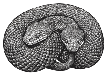 Coiled Snake in Black and White Isolated on Transparent Background Illustration