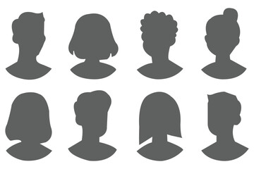Set of icon avatar profile icon in silhouettes. Profile icon. Avatar icons set. Male and female head silhouettes. Man and woman avatar profile. Male and Female face silhouette icon.