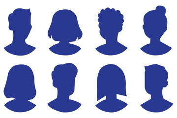 Set of icon avatar profile icon in silhouettes. Profile icon. Avatar icons set. Male and female head silhouettes. Man and woman avatar profile. Male and Female face silhouette icon.