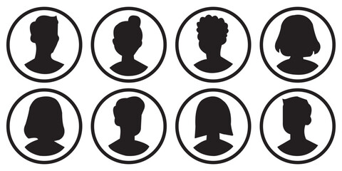 Simple Gray Avatar Icons Representing Male And Female Profiles.