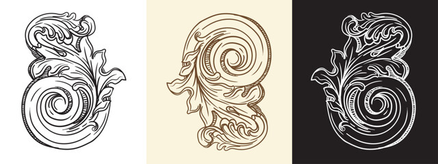 Set of vintage hand drawing vector design elements illustration