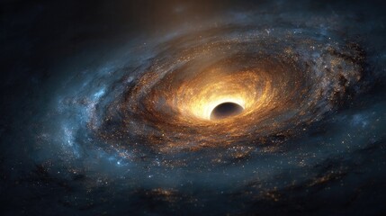 Abstract black hole in deep space with glowing cosmic particles and swirling energy, futuristic astronomy background symbolizing gravity, mystery and universe