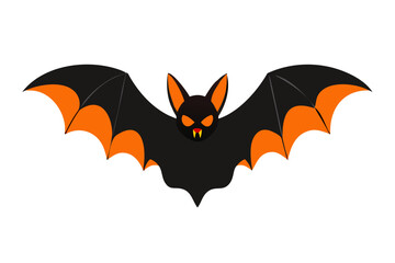 Stylized Black Bat with Orange Wings and Glowing Eyes on Transparent Background illustration halloween