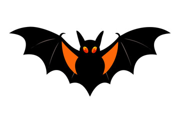 Stylized Bat Silhouette with Glowing Orange Eyes Flying on Transparent Background animal creature