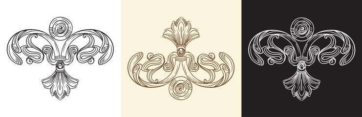 Hand drawing retro baroque design element vector bundle