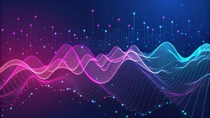 Abstract digital sound waveform with glowing particles and light trails