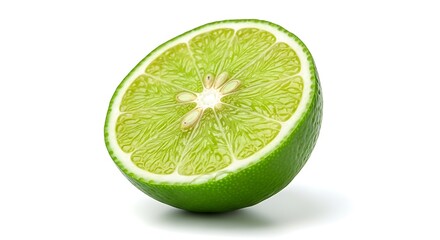 Fresh Lime Half Isolated on White Background.