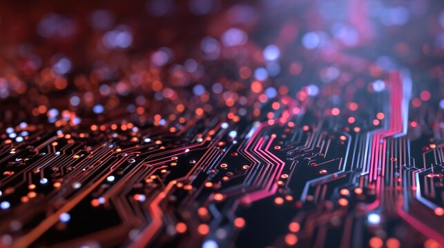 High - Resolution Circuit Board Illustration with LED Lights for Technology Projects