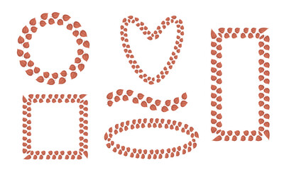 Leafy autumn frame set. Fall red rectangular banner. Autumnal wreath illustration on white background. Vector EPS10.	