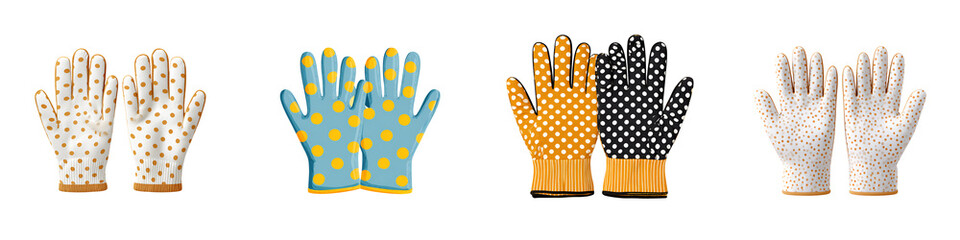 Set of Colorful Gardening Gloves with Polka Dots on White