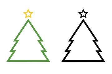 Vector Christmas tree. Outline Style Design of Cypress Tree Isolated on White Background Christmas Design Element. Christmas and New Year Holidays Symbol. Colored and Black Silhouette Design Elements.