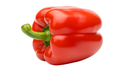 A vibrant red bell pepper, isolated on transparent background, showcasing its smooth skin, firm shape, and fresh green stem, perfect for culinary use