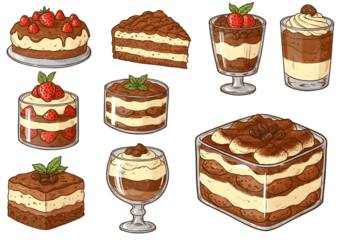 Collection Of Various Chocolate Desserts Illustration On Transparent Background