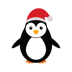 Naklejka premium Cute Penguin Wearing Santa Hat On White Background Keywords: penguin, santa hat, christmas