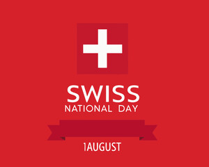 Swiss national day celebration with swiss flag and august 1st date