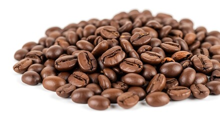 Fototapeta premium Pile of Roasted Coffee Beans on White Background.