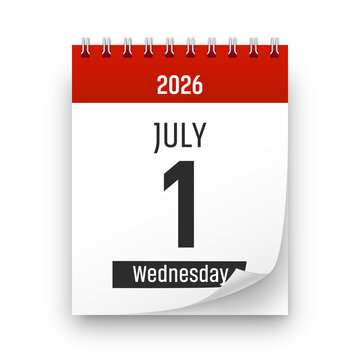 Date 1 July 2026 year realistic calendar day page design. July 1 transparent png