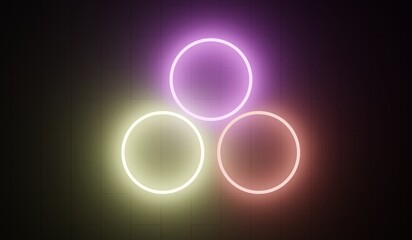 Neon light circle background, circle frame, 3D illustration