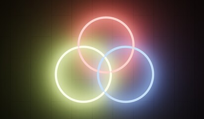 Neon light circle background, circle frame, 3D illustration