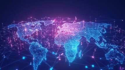 Fototapeta premium Futuristic Digital World Map Illustrating Global Data Exchange and Seamless Connectivity