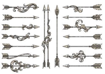 Gold Decorated Arrows Illustration On Transparent Black Background