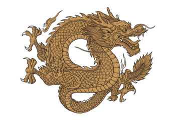 Gold Dragon Illustration On Black Background Transparent PNG Isolated