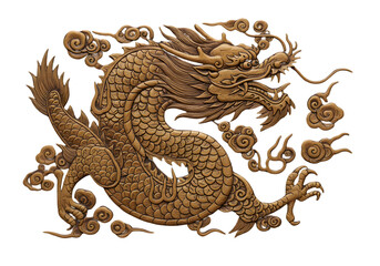 Obraz premium Gold Dragon Ornament Illustration With Intricate Details on Transparent Background