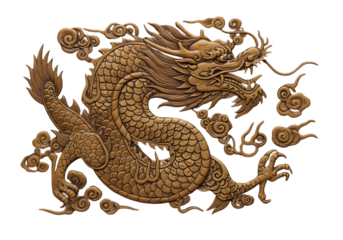 Gold Dragon Ornament Illustration With Intricate Details on Transparent Background