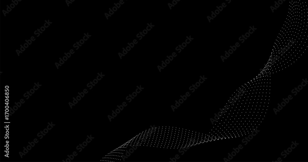 Poster abstract wave of particles on black background copy space design