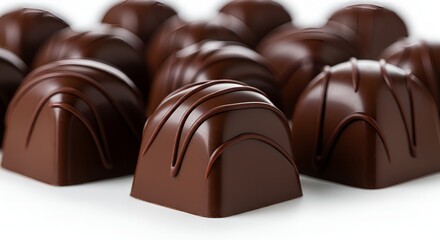 Obraz premium Assortment of gourmet chocolate truffles with chocolate swirls on a white background