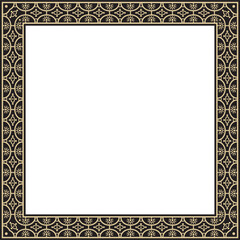 Vector square gold with black border, frame, Pompeii. Rectangle Neopolitan ornament. Art of Ancient Rome. Template for stained glass
