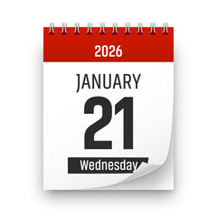 Date 21 January 2026 year realistic calendar day page design. January 21 transparent png