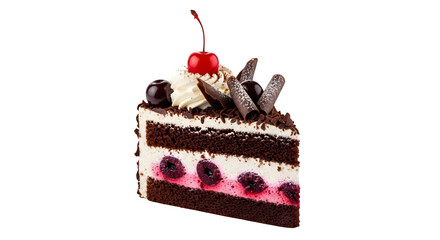 Dark chocolate Black Forest cake shines, highlighting its rich layers for food product photography, posters, or branding.