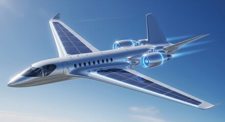 Obraz premium Futuristic Solar Powered Plane Concept for Sustainable Air Travel